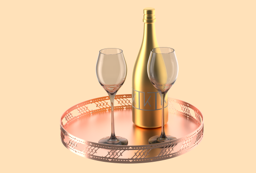 金属托盘上摆放着香槟酒瓶和酒杯缩略图